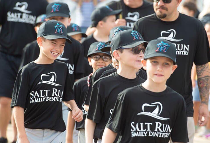 Youth baseball players at game