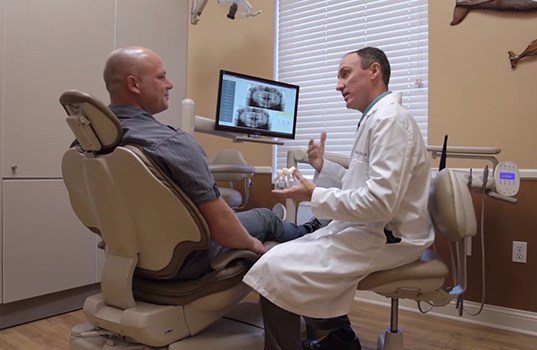 Dentist discussing dental implants with patient
