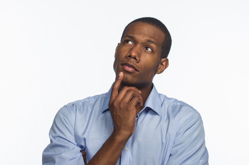 Patient thinking hard about oral health